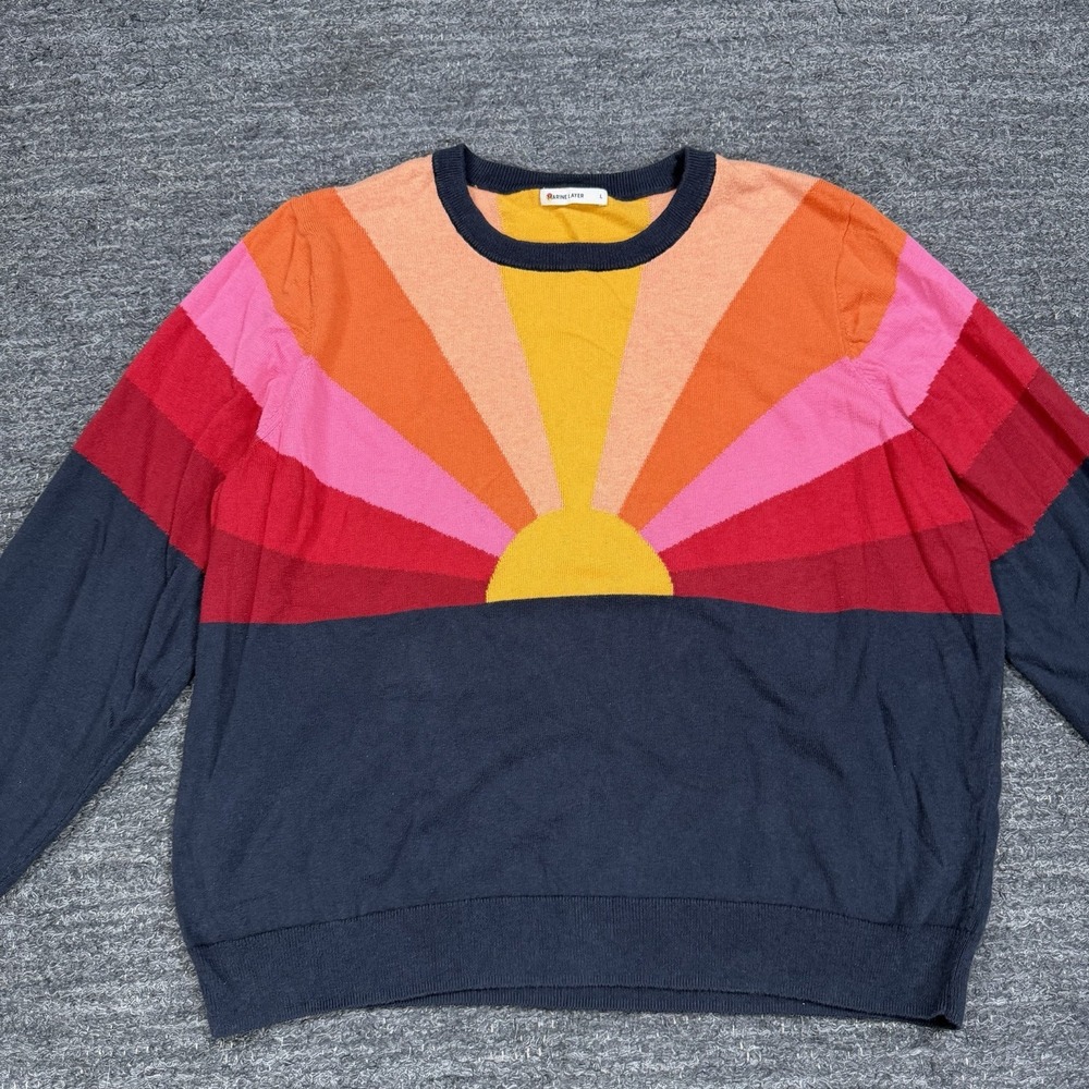 Marine Layer Sunset Icon Long Sleeve Crew Neck Sweater Women Large Sun Colorful